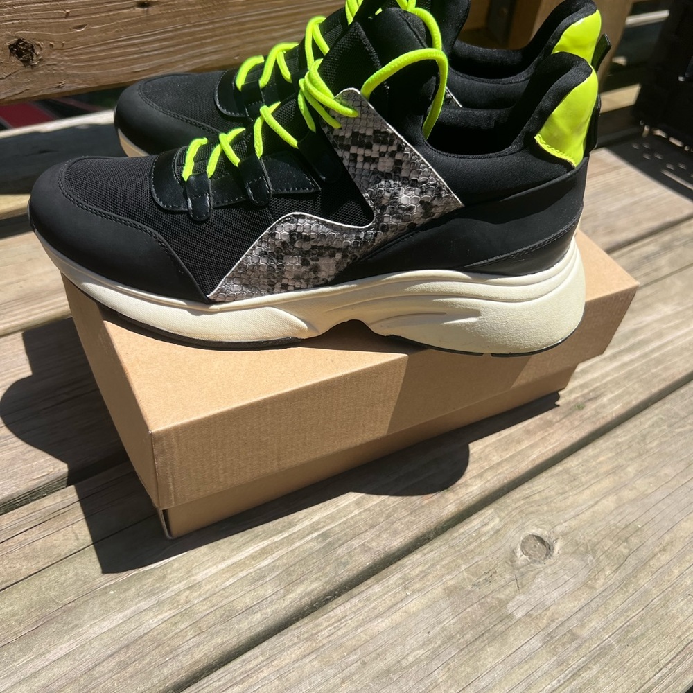 Shoe Dazzle Black and Neon Sneakers
